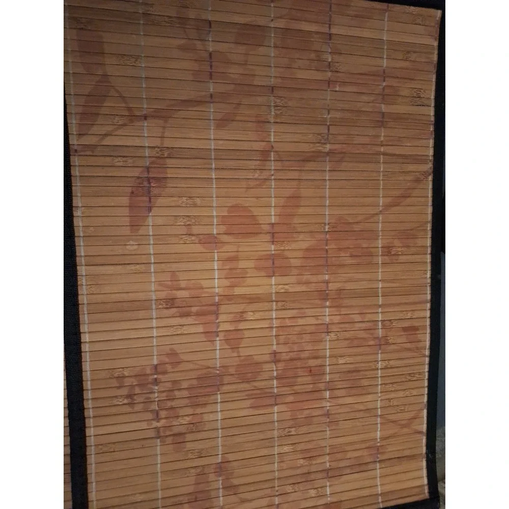 Set of 6 Natural Bamboo Slat Placemats   with  Black Trim - 19 